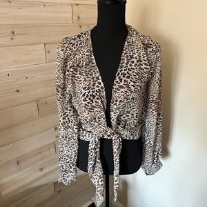 Lulus Sheer Leopard tie Blouse